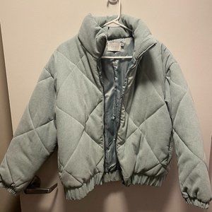 Lush Dusty Blue Quilted Corduroy Bomber Jacket